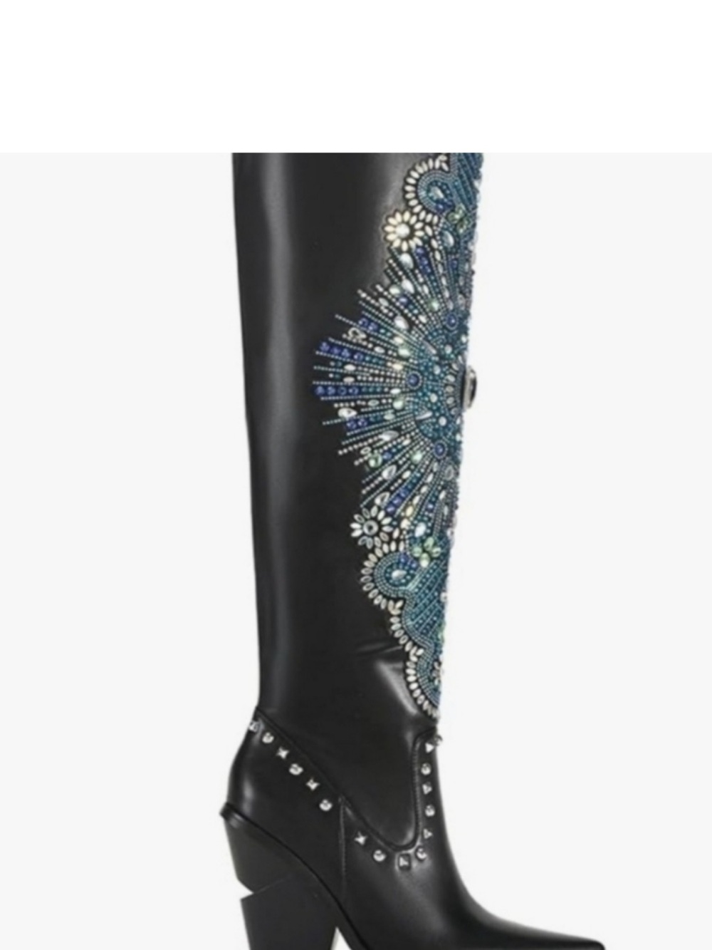 Azalea Wang Axelbeat Embellished Black Over-the-Knee Boot with Blue Accents 8.5 - Picture 2 of 12